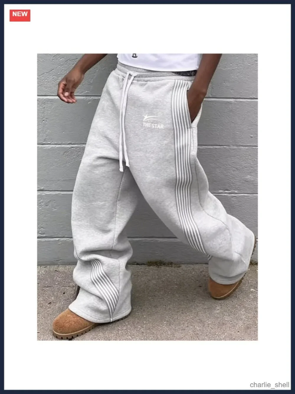 Y2K Wide Leg Baggy Track Pants with Drawstring Waist Striped Open Bottom